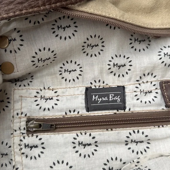 Myra Tote Bag Brown Le Cafe De La Place Provence Cotton and Leather - Picture 12 of 14